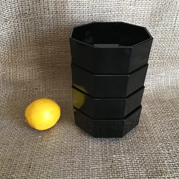 Octime Black Glass Bowls  Octagonal Shape  Set of 4  Vintage - Picture 3 of 3